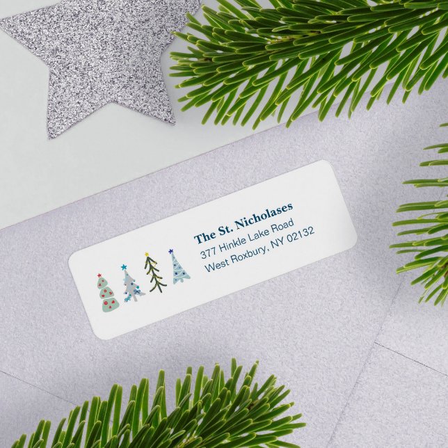 Etiqueta Árboles de Navidad baratos escandinavos (Elegant Scandinavian Christmas tree return address label with your mailing information)