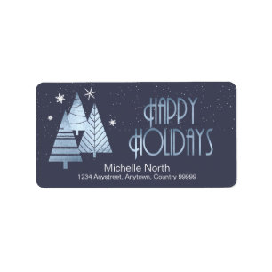 Etiqueta Árboles de Navidad y copos de nieve Blue ID863