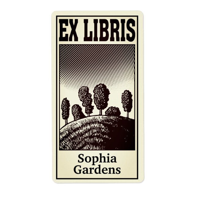 Etiqueta Árboles en una colina ex libris (filtrados) (Frente)