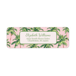 Etiqueta Árboles tropicales de palmeras verdes en dirección