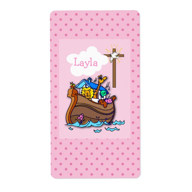 Etiqueta Arca de Noé personalizable para bautizo de bebé, n (Frente)