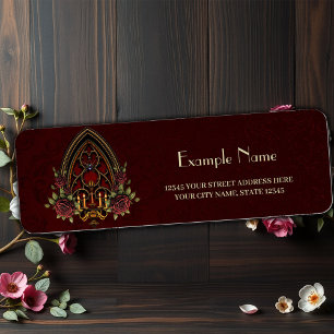 Etiqueta Arco gótico con calaveras.