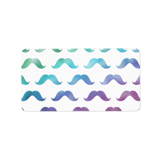 Etiqueta Arcoiris Mustache Faux Relieve metalizado Mustache (Frente)