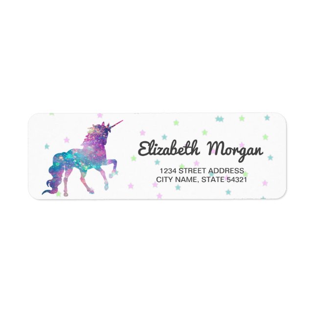 Etiqueta Arcoíris Unicornio Femenino, Estrellas (Frente)