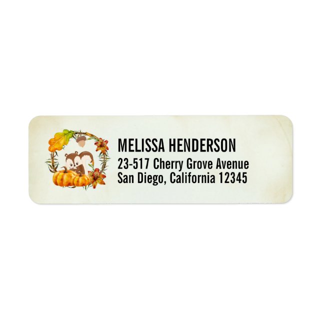 Etiqueta Ardilla y calabazas de guirnaldas rusas (Frente)