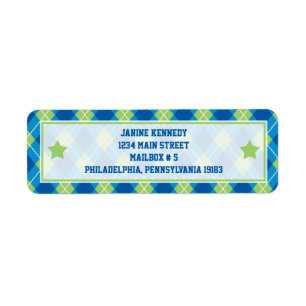 Etiqueta Argyle azul y verde del estilo colegial