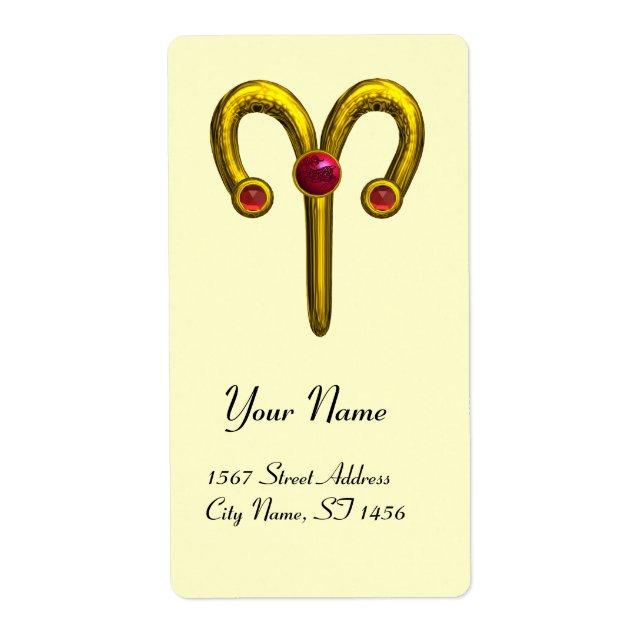 Etiqueta ARIES ZODIAC CUMPLEAÑOS Ruby Rojo (Frente)