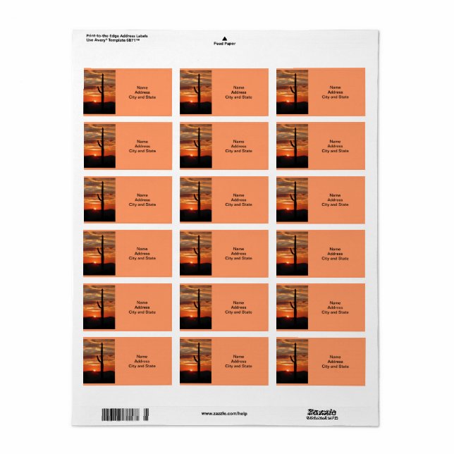 Etiqueta Arizona landscape sunset template (Hoja Entera)