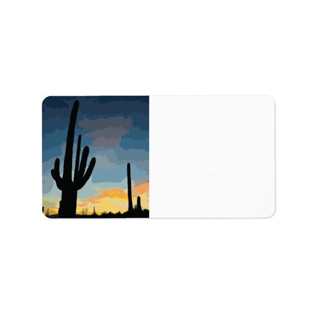 Etiqueta Arizona Saguaro Cactus Southwestern Sunset (Frente)