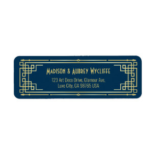 Etiqueta Art Deco Boda Elegante Gold Blue Return Address