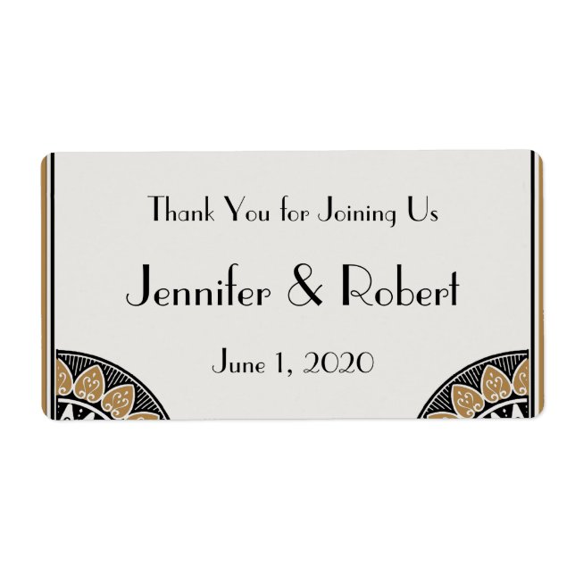 Etiqueta Art Deco Gold Posh de botella de agua (Frente)