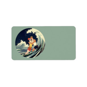 Etiqueta Art Deco vintage, los amantes del beso en la playa