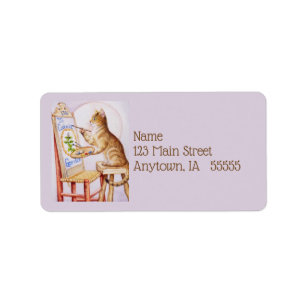 Etiqueta Arte de acuarela de pintura de gatos de tabby marr