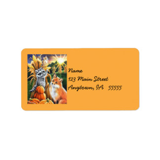 Etiqueta Arte de color de agua de lluvia rojo Fox Raccoon d