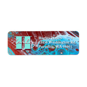 Etiqueta Arte de flujo acrílico de cobre y Verde azulado