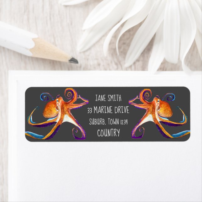 Etiqueta Arte de la acuarela Octopus sealife (In situ)