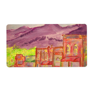Etiqueta arte de la ciudad de montaña