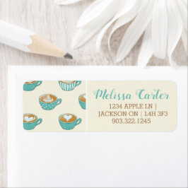 Etiqueta Arte de latte en tazas de café azul