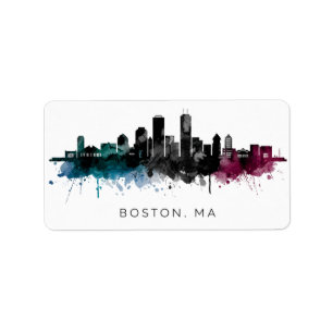 Etiqueta Arte de Massachusetts   Acuarela del horizonte de 