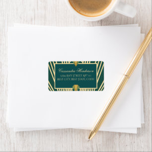Etiqueta Arte Deco Art Nouveau Rayado Dorado Verde Gatsby