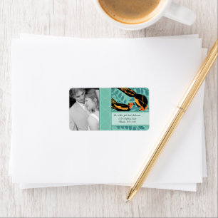 Etiqueta Arte Deco de Foto de Boda Pájaro RSVP o Agradecimi