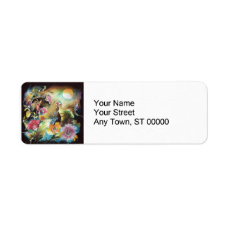 Etiqueta Arte en el jardín floral de la noche