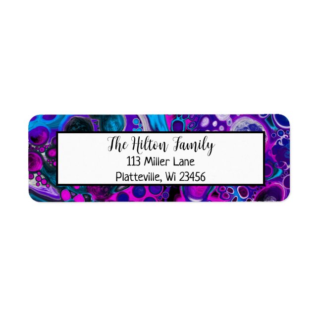 Etiqueta Arte fluido de mármol azul y púrpura (Frente)