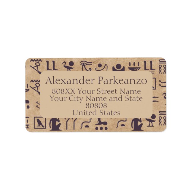 Etiqueta Arte jeroglífico de la Antigua Egipto sobre el per (Frente)