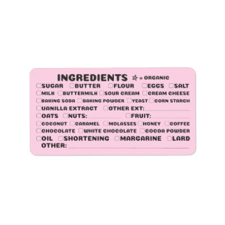 Etiqueta Artículos de panadería para hornear ingredientes o