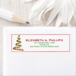 Etiqueta Artsy Red, Green y Gold Christmas Tree Personaliza