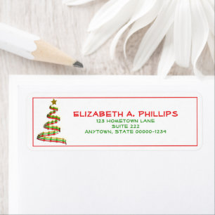 Etiqueta Artsy Red, Green y Gold Christmas Tree Personaliza