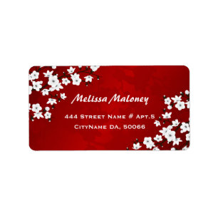 Etiqueta Asia Floral White Cherry Blossom Red