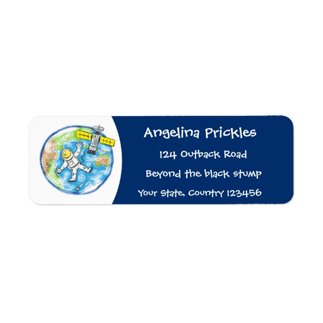 Etiqueta Astronauta divertida en el espacio y el personaliz (Frente)