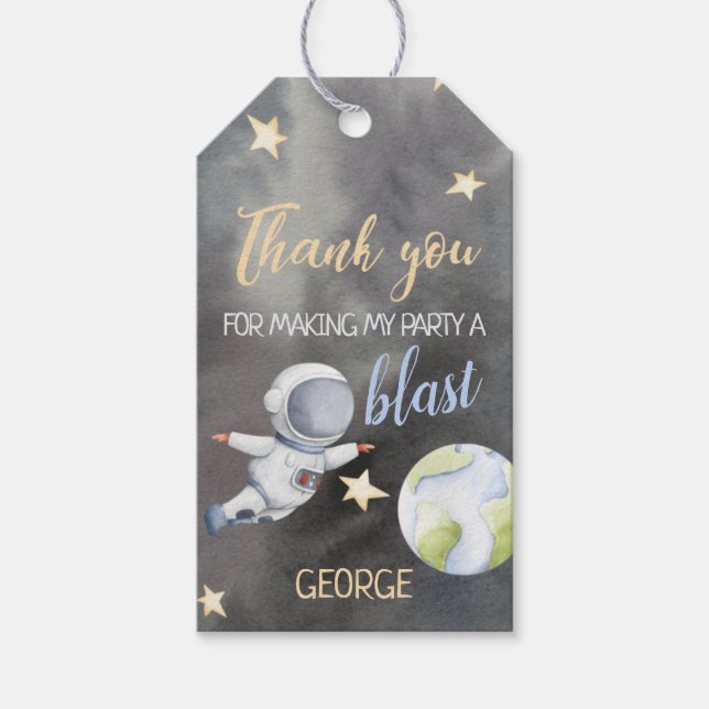 Etiqueta Astronauta espacial Cumpleaños Gracias (Anverso)