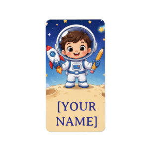 Etiqueta Astronauta Niño Listo para Explorar Cuaderno Escol