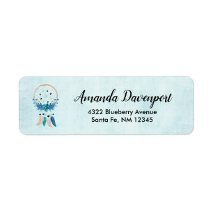 Etiqueta Atrapasueños Azul Diseño Boho Elegante