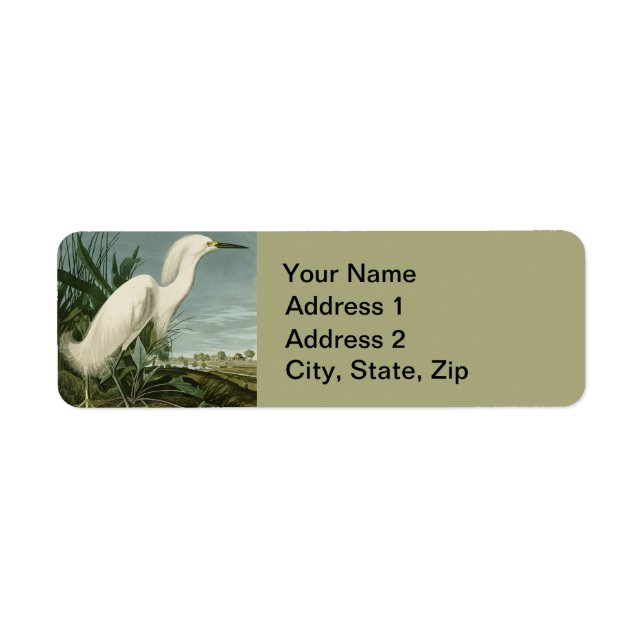 Etiqueta Audubon Snowy Heron White Egret Bird Birding (Frente)