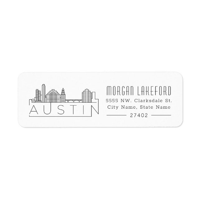 Etiqueta Austin, Texas Stylized Skyline | (Frente)