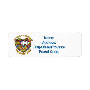 Etiqueta Autism Awareness Puzzle Heart White Labels