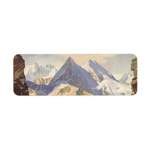 Etiqueta Auto vintage en Mountain Road en invierno con niev