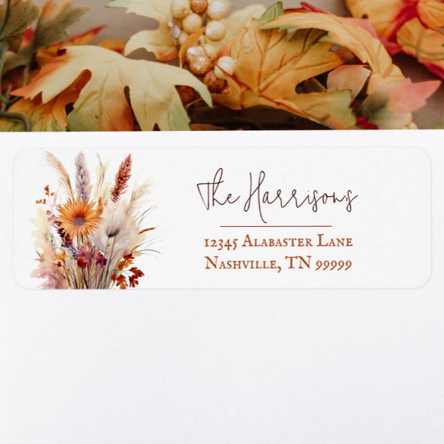 Etiqueta Autumn Boho Floral Boda Dirección (Autumn Boho Floral Wedding Address Label)