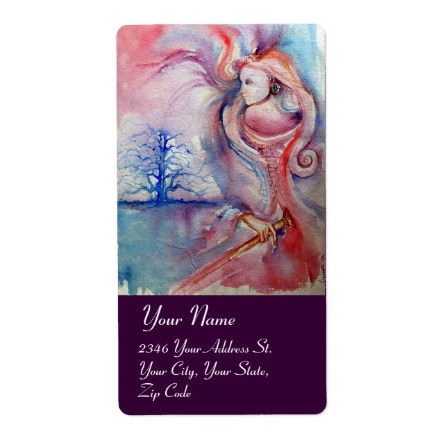 Etiqueta AVALON ,rojo azul rosa (Frente)