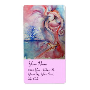 Etiqueta AVALON ,rojo azul rosa