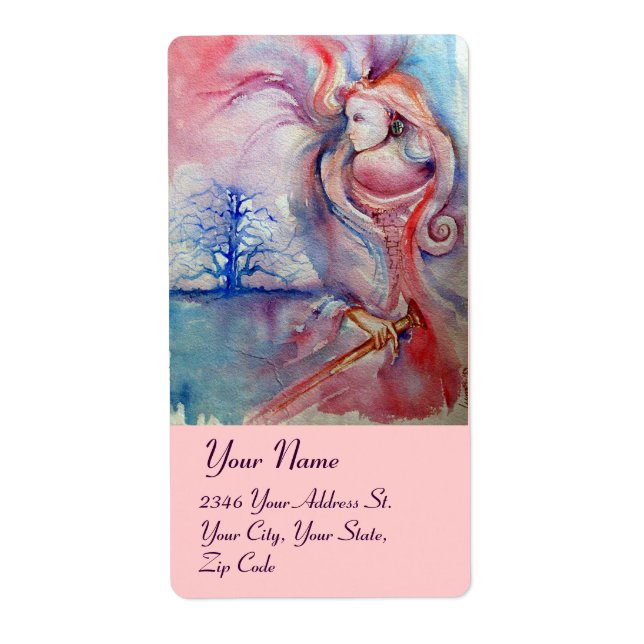 Etiqueta AVALON ,rojo azul rosa (Frente)