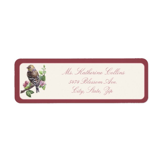 Etiqueta Ave acuarela en una rama (Frente)