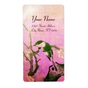 ETIQUETA AVE DE PRIMAVERA Y ÁRBOL DE FLORES FLORES FANTASMA