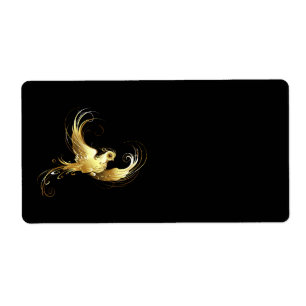 Etiqueta Ave dorada sobre fondo negro