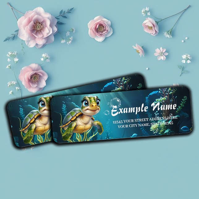 Etiqueta Aventuras submarinas con la alegre tortuga. (Subido por el creador)