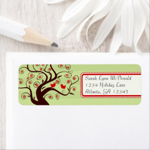 Etiqueta Aves caprichosas Árbol Huella verde Trim Rosa Rojo