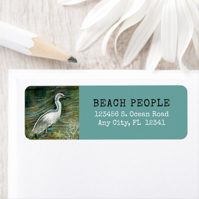 Etiqueta Aves Costeras Desfilando En Arte Acuático (Gorgeous Egret Shorebird Wading Water Art return address labels from Jenn's Emporium. )